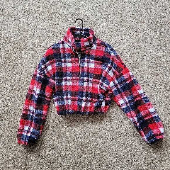 SHEIN Jackets Coats Shein Plaid Cropped Fleece Jacket Size